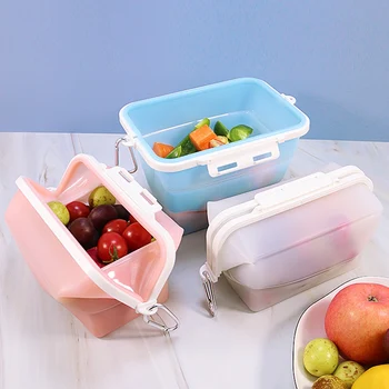 Yeniden kullanılabilir Silikon Gıda saklama kutusu Taze tutma Meyve Sebze Sebzelik katlanabilir saklama çantası buzdolabı mikrodalga ısıtma