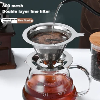 Yeniden kullanılabilir Çift Katmanlı 304 Paslanmaz Çelik Kahve filtre tutucu Üzerine Dökün Kahve Damlatıcı Örgü Kahve Çay Filtre Sepeti Araçları