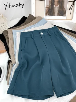 Yitimoky Takım Elbise Şort Kadınlar için Yaz 2022 Kore Moda Zarif Ofis Bayanlar İş Pantolonu Yüksek Belli Rahat Geniş Bacak Şort