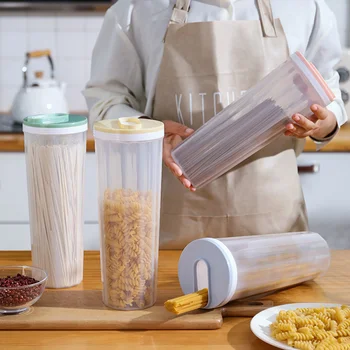 Yuvarlak Plastik Erişte saklama kavanozları Konteyner Mutfak Makarna Baharat Tahıl Gıda Tencere Hermetik Pirinç Dağıtıcı Organizatör kapaklı