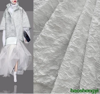 Yüksek kaliteli beyaz mermer doku kabartma üç boyutlu jakarlı kat doku moda kumaş / yarı fiyatına