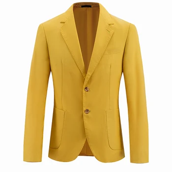 Yüksek Kaliteli Beyefendi Erkekler İnce Rahat Sarı Takım Elbise Markaları erkek iş Rahat Saf Renk Blazers Erkekler
