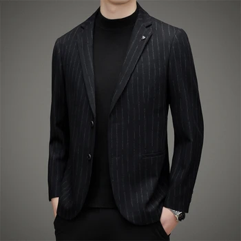 Yüksek kaliteli Yeni erkek Blazer Ceket Kore Çizgili Yaratıcı Baskılı erkek Moda Tüm Maç Rahat Blazer Ceket Ücretsiz ütü