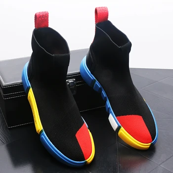 Yüksek Üstleri Tasarımcı Örme Çorap Erkekler Yükseltmek Ayakkabı Hafif Nefes Kalın Alt Rahat Daireler Lüks Punk Rock Yürüyüş Spor Ayakkabı