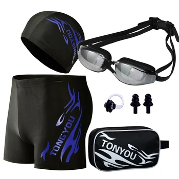 Yüzme şortu Gözlük Şapka Taşıma Çantası Takım Elbise Profesyonel Anti-sis UV Koruma Yüzmek Gözlük kulak tıkacı Seti Erkekler Kadınlar İçin