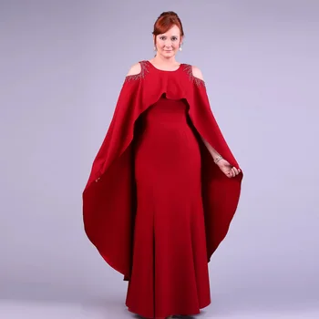 Zarif Bordo anne Gelin Elbiseler 2 Adet O Boyun Kapalı Omuz Düğün Törenlerinde Mermaid Kat-Uzunluk فساتين السهرة