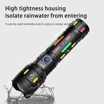 ZK30 Renkli Yüksek güç Parlak El Feneri Floresan Emici Film aydınlık Taktik Torch Güç Ekran Tipi-C Şarj Edilebilir