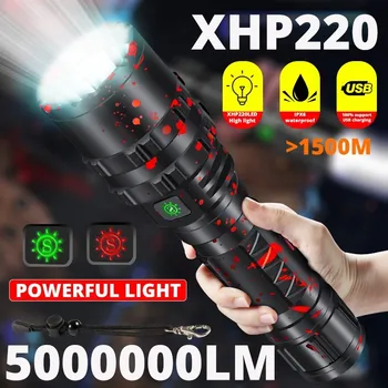 ZK40 5000000LM Yüksek Güç XHP220 Güçlü LED El feneri Taktik Askeri Torch USB Kamp Lanterna Su Geçirmez Kendini Savunma