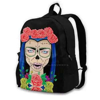 Zombi Kafatası Kız Çiçek Taç Gül okul çantası Büyük Kapasiteli Sırt Çantası Dizüstü 15 İnç Cadılar Bayramı Zombi Zombi Kız Çiçek