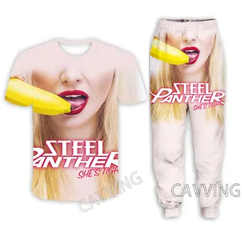 Çelik Panter Kaya 3D Baskılı günlük t-shirt + Pantolon koşu pantolonları pantolon Takım Elbise Kadın / erkek Setleri Takım Elbise H01