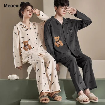 Çift Pijama Uzun Kollu Pantolon erkek ve kadın Ev Giyim Büyük Boy Kore Ev Giyim Seti Spor seti 2 Parça Pijama Setleri
