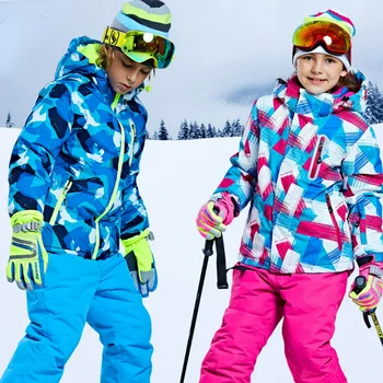 Çocuk Kış Termal Kayak Takım Elbise Su Geçirmez Pantolon + Ceket Seti Erkek / Kız Kış Sporları Kalınlaşmış Giysileri Rüzgar Geçirmez Çocuk Kayak Takım Elbise