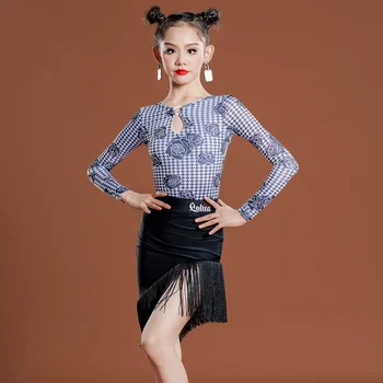 Çocuk Latin Dans Performansı Kıyafet Uzun Kollu Bodysuit Saçak Etek Kızlar ChaCha Giyim Samba Uygulama Giyim DL10014