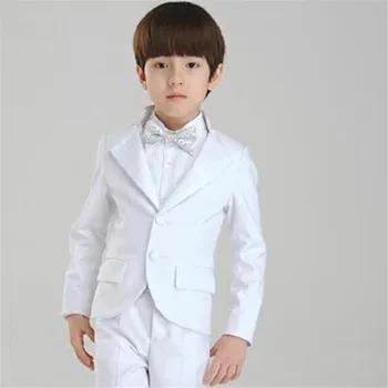 Özel Homme Resmi Çocuk giyim setleri 2 Adet (Ceket + Pantolon + Kravat)beyaz Çentik Yaka Düğün Erkek Takım Elbise çocuk Blazer Pantolon
