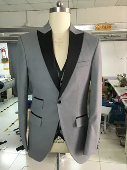 Özel Yapılmış Siyah Yaka Erkek Bspoke Takım Elbise Düğün Damat Balo Parti Slim Fit Blazer Erkek 3 Parça (Ceket + Pantolon + Yelek)