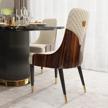 Özelleştirilmiş Lüks Deri Sanat yemek sandalyeleri Modern Minimalist Ev Mobilyaları Eğlence Amerikan Kavisli Tahta Arkalığı Sandalye