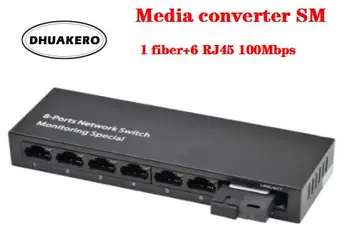 ücretsiz kargo AB287 Optik fiber ortam dönüştürücü Alıcı Verici SM 10/100M 1 fiber + 6 RJ45
